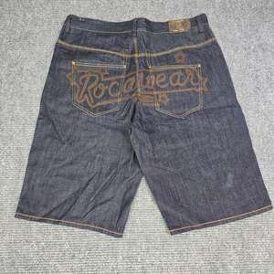 Rocawear Mens Denim Shorts 42  Dark Wash Raw Denim Embroidered Logo Jorts